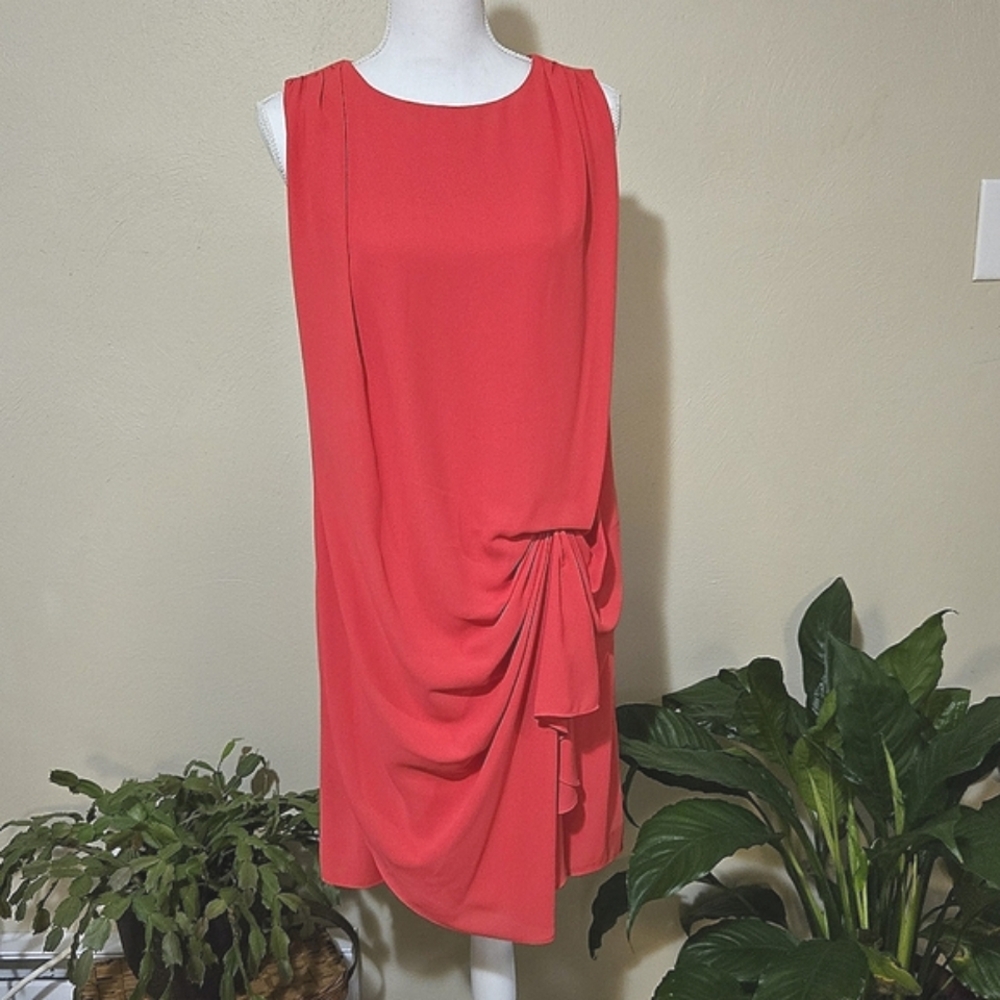 H by Halston. NWT. Size M. Poppy Color. Ruffle Drape Dress.
